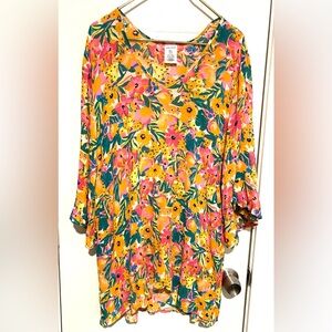 Anne Cole Floral Swim Cover Up- Pink, Yellow, Green M/L